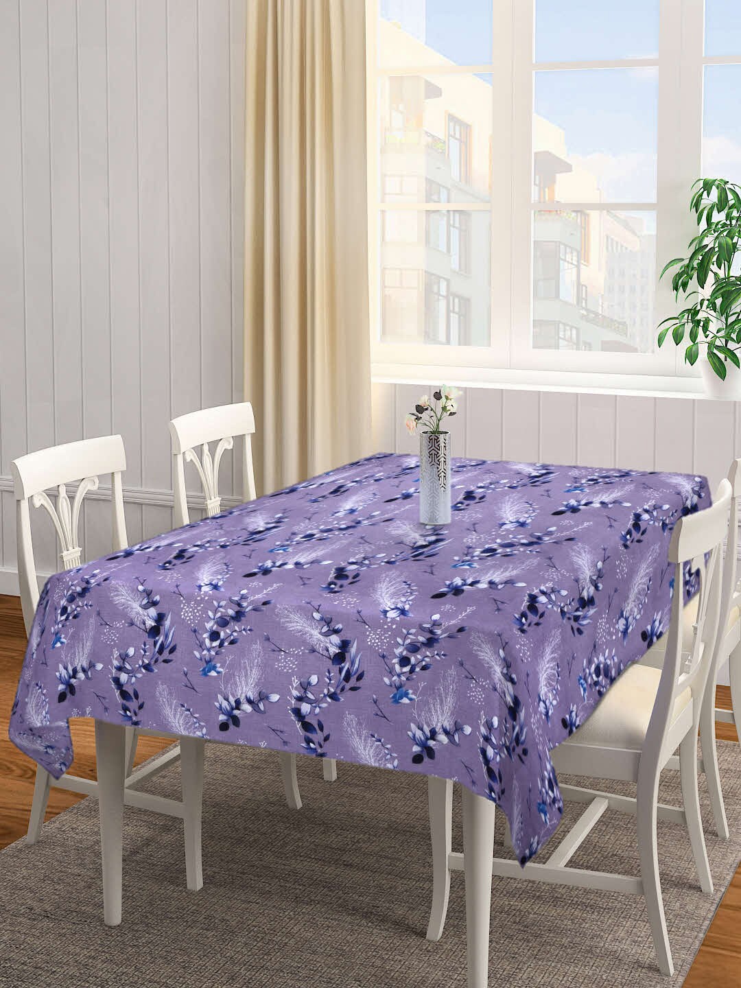 

Arrabi Lavender & Blue Floral Printed 6-Seater Table Cover