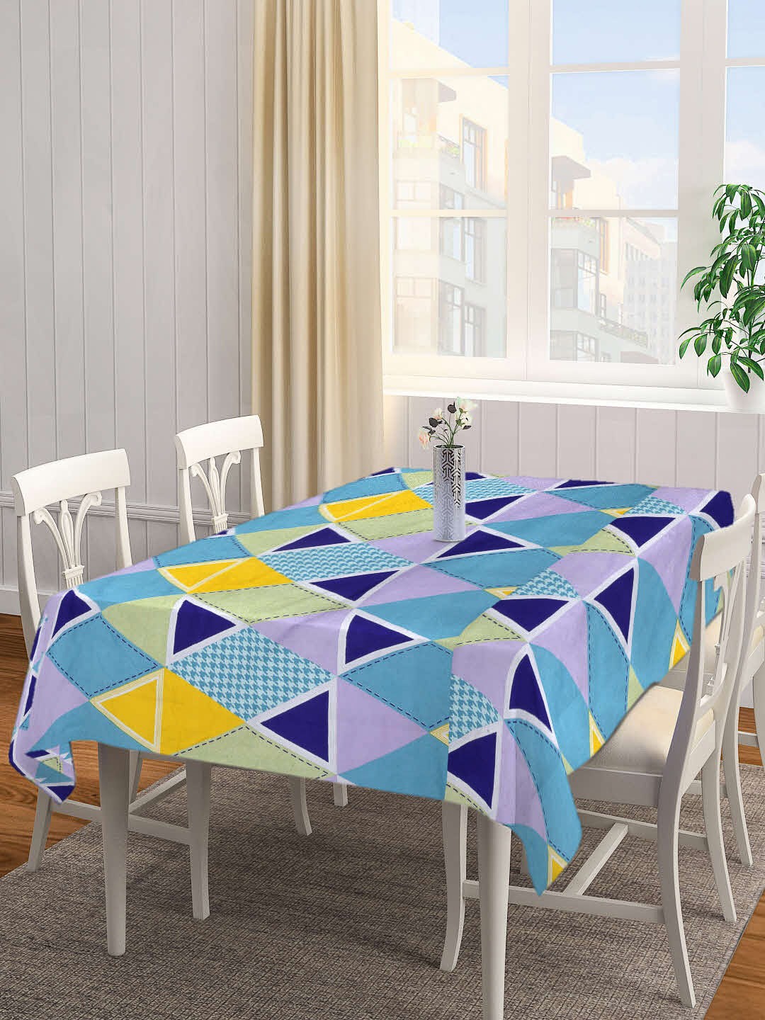

Arrabi Blue & Yellow Geometric Printed 6-Seater Table Cover