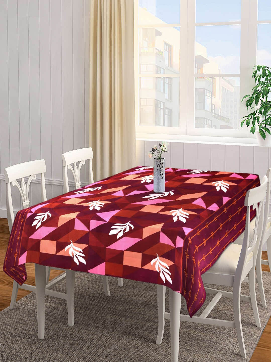 

Arrabi Maroon & Pink Printed 6-Seater Table Cover