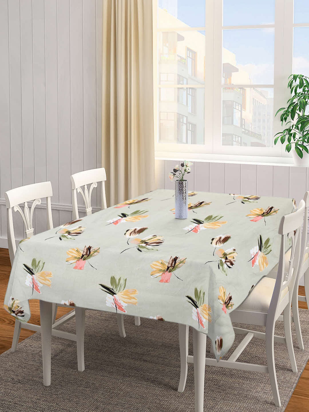 

Arrabi Green & Pink Floral Printed 6-Seater Table Cover