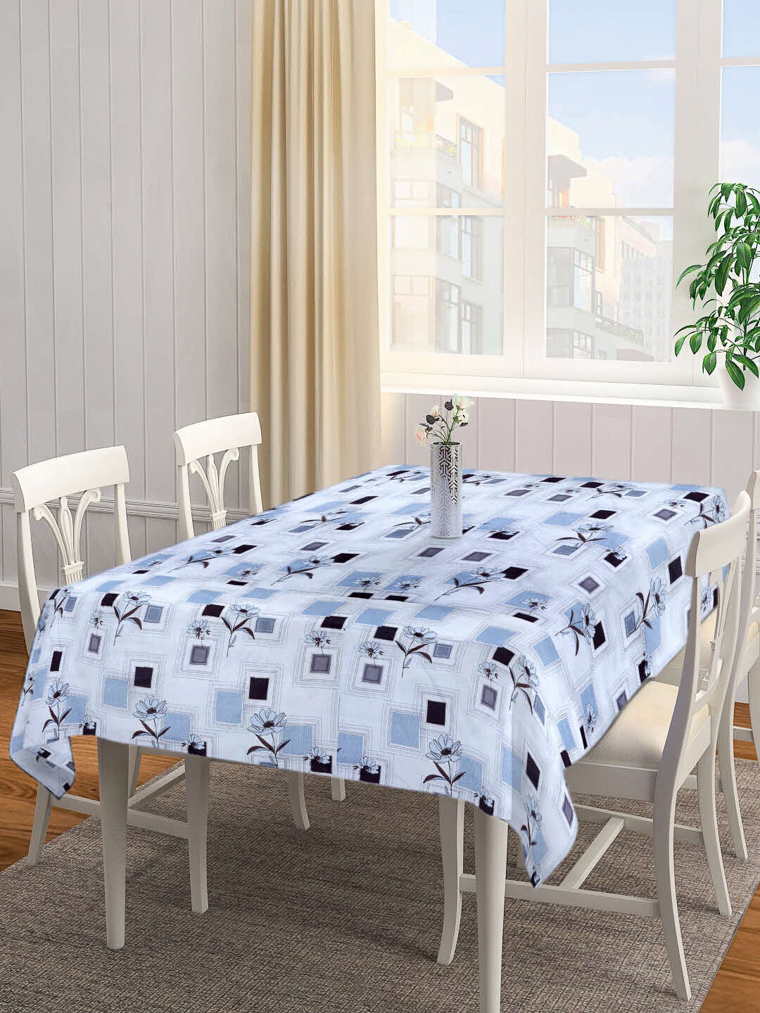

Arrabi Blue & Brown Floral Printed 8-Seater Table Cover