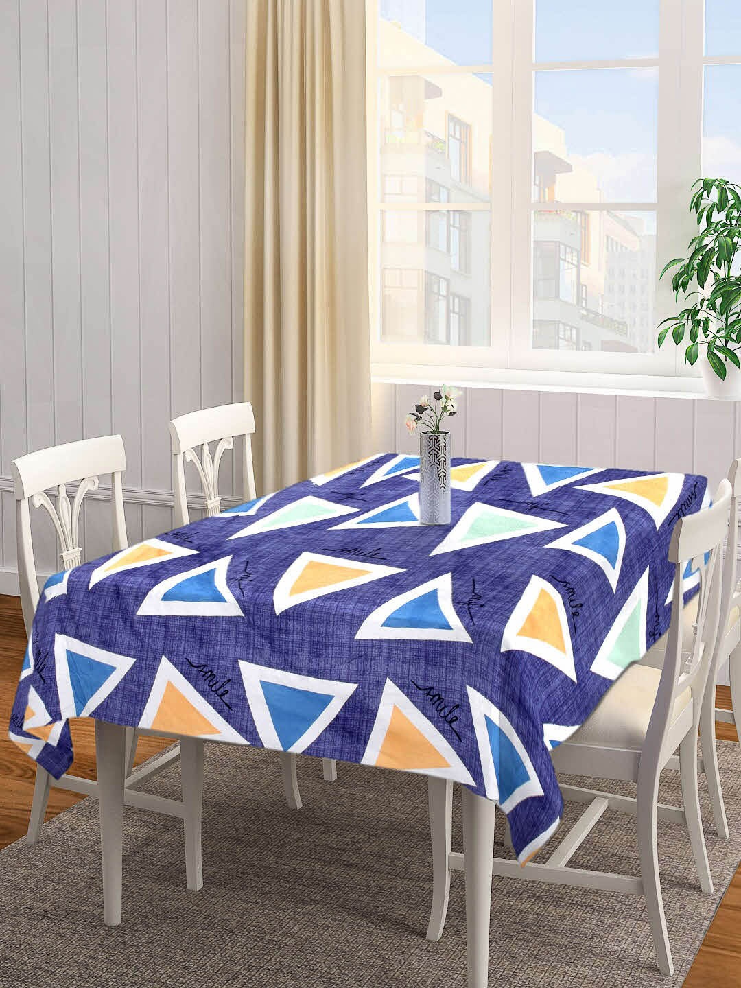 

Arrabi Blue & Yellow Geometric Printed 6-Seater Table Cover