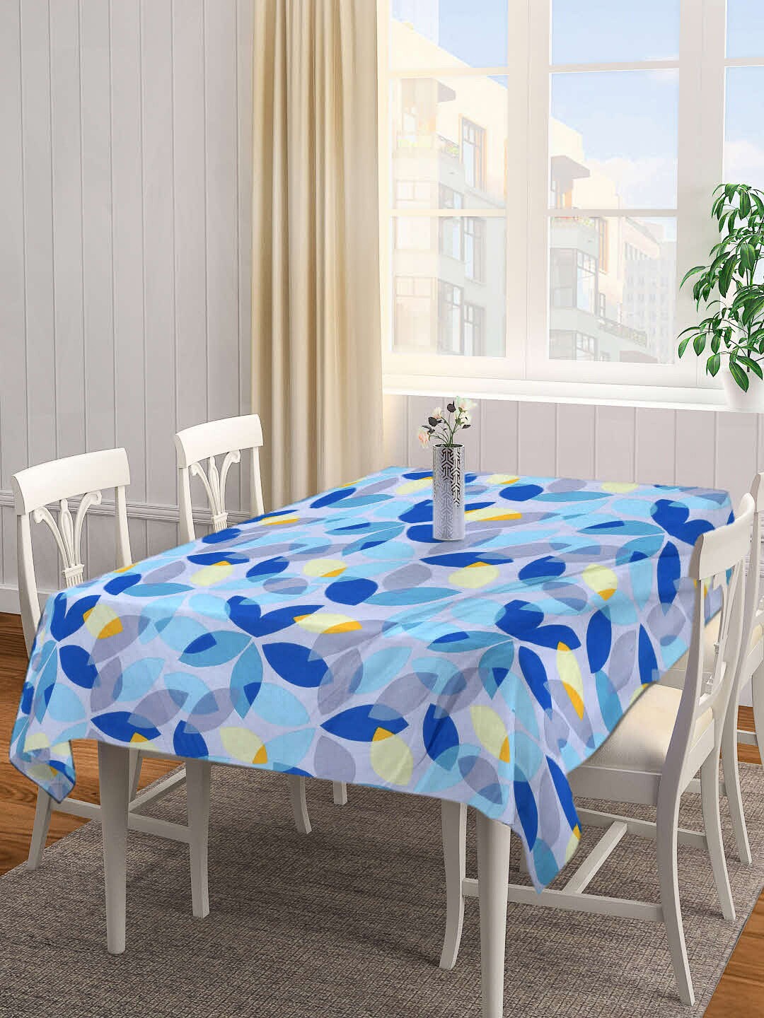 

Arrabi Blue & Grey Leaf Printed 8-Seater Table Cover
