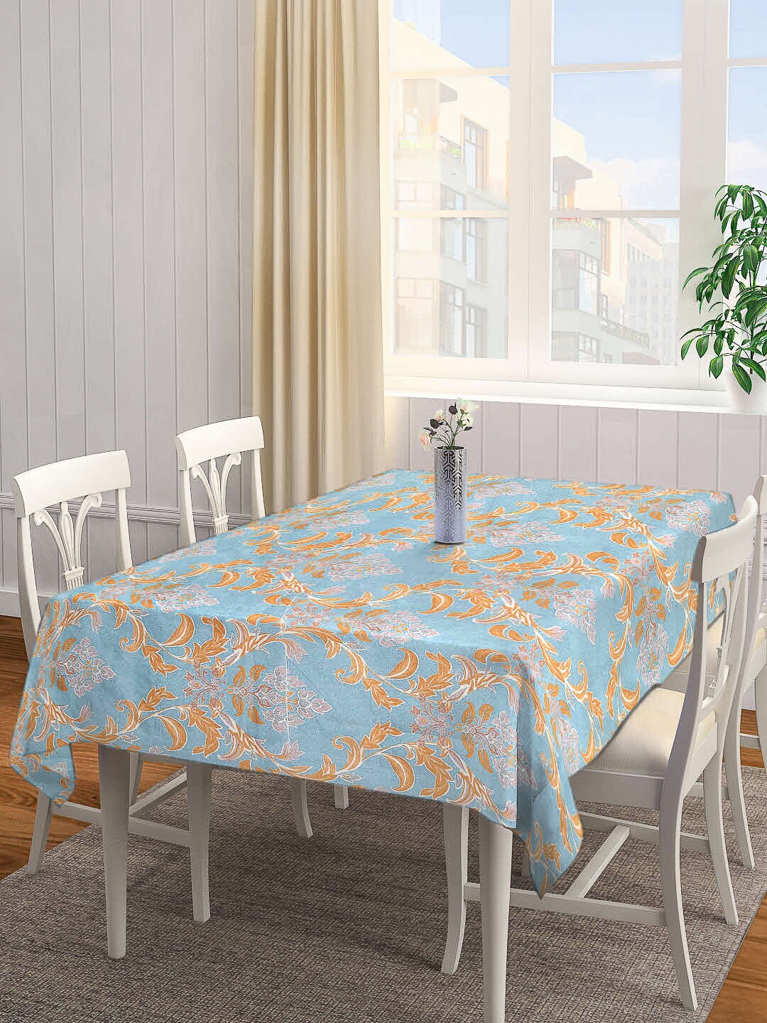 

Arrabi Blue & Brown Ethnic Motifs Printed 6-Seater Table Cover