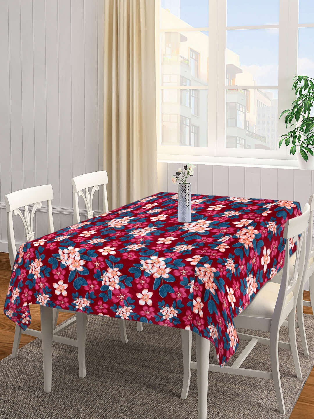 

Arrabi Red & Blue Floral Printed 6-Seater Table Cover