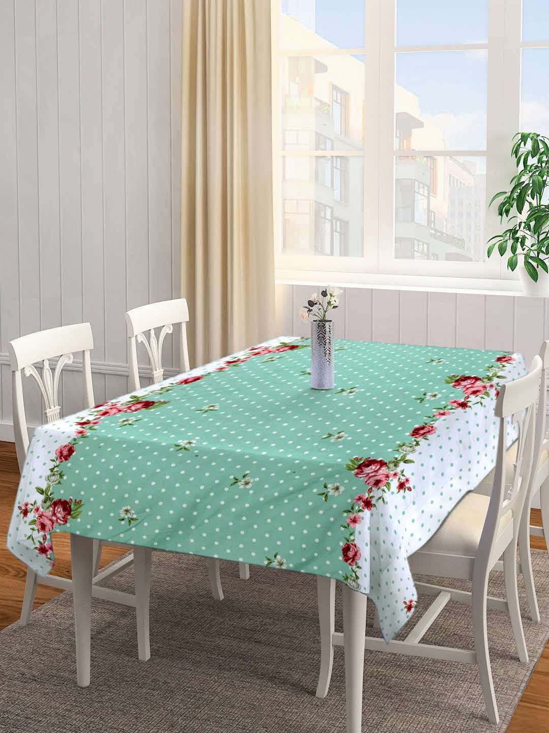 

Arrabi Green & White Floral Printed 8-Seater Table Cover, Red