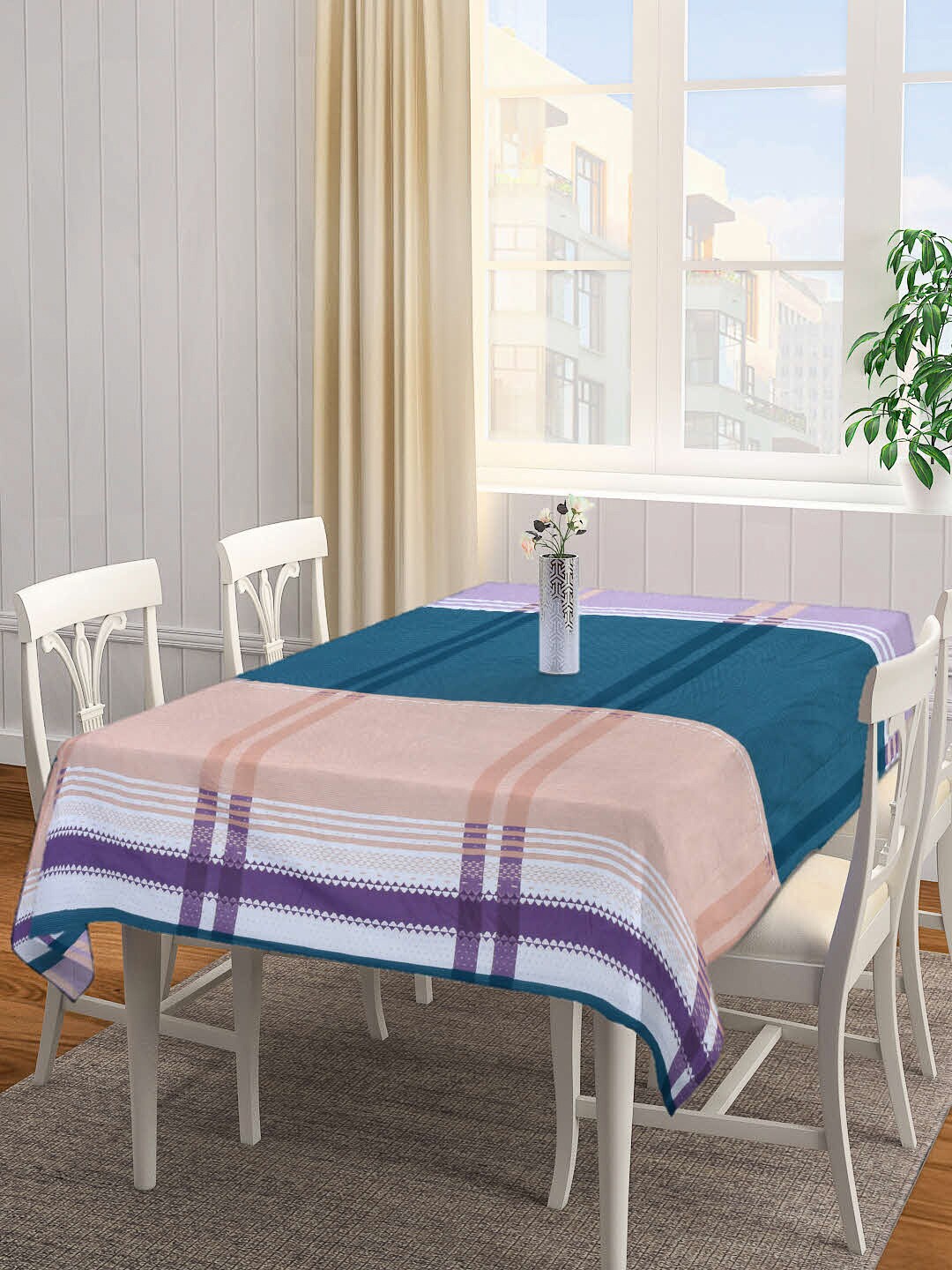 

Arrabi Blue & Beige Checked 8-Seater Table Cover