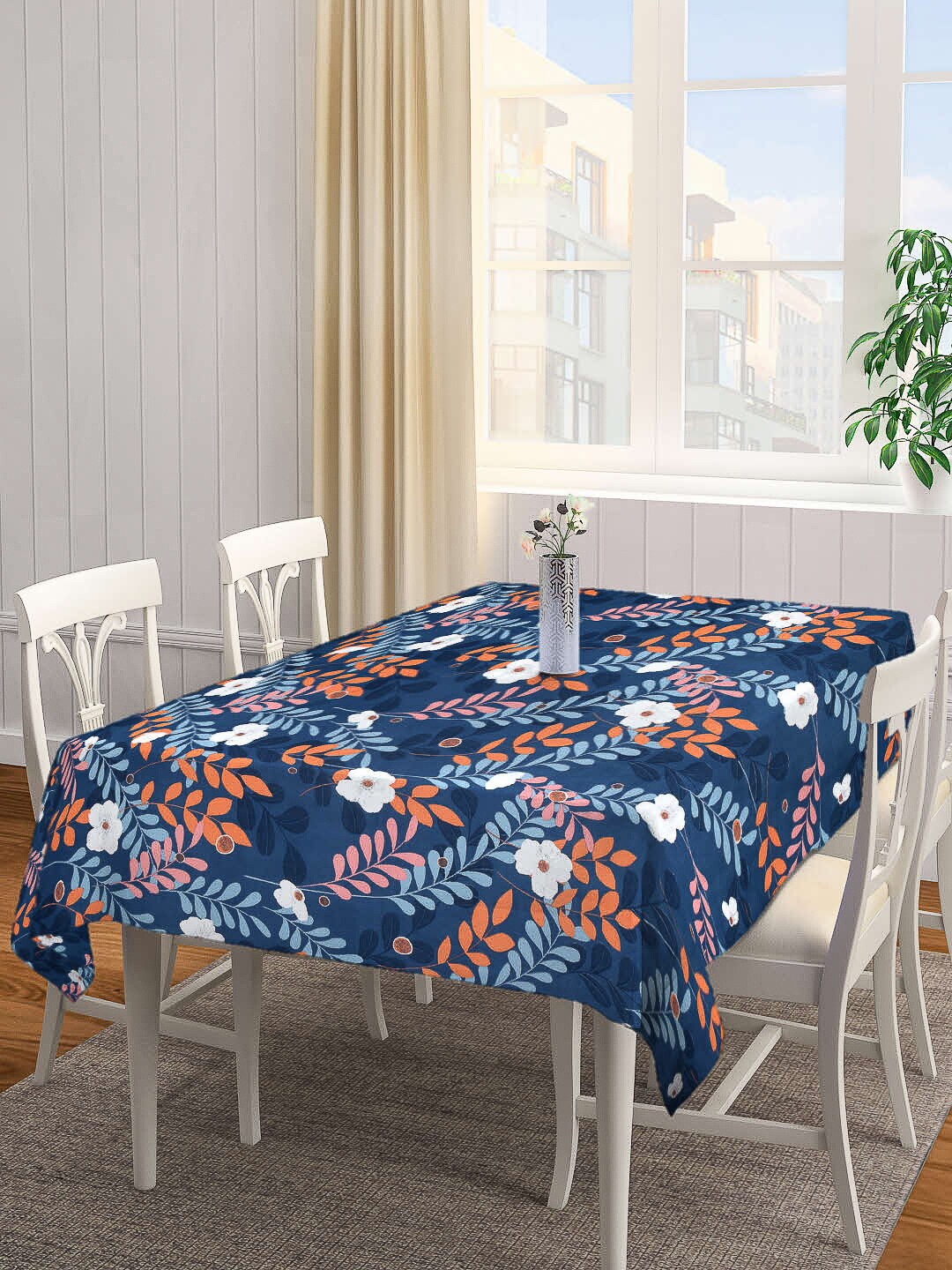 

Arrabi Blue & White Floral Printed 8-Seater Table Cover