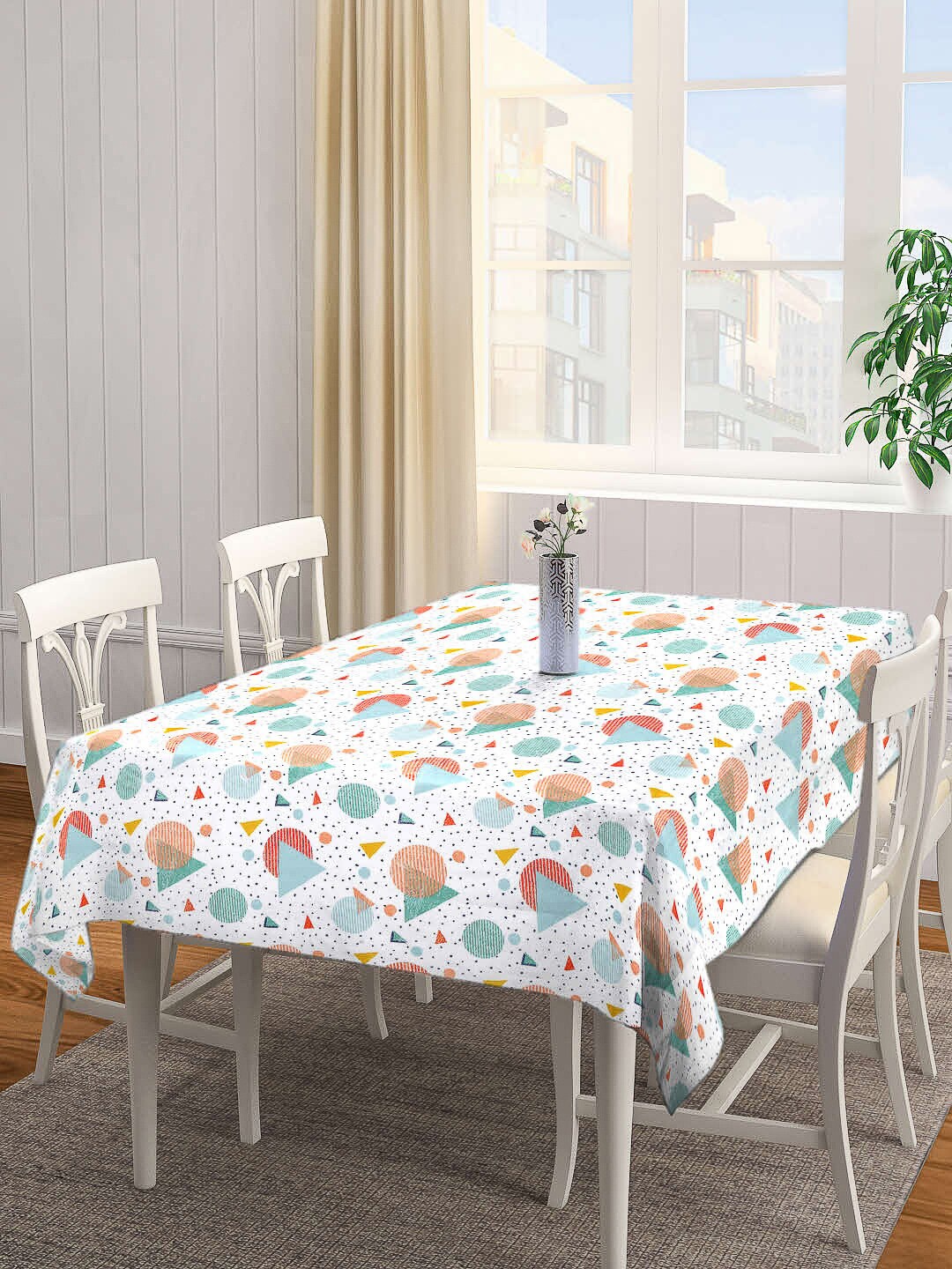 

Arrabi White & Green Geometric Printed 8-Seater Table Cover