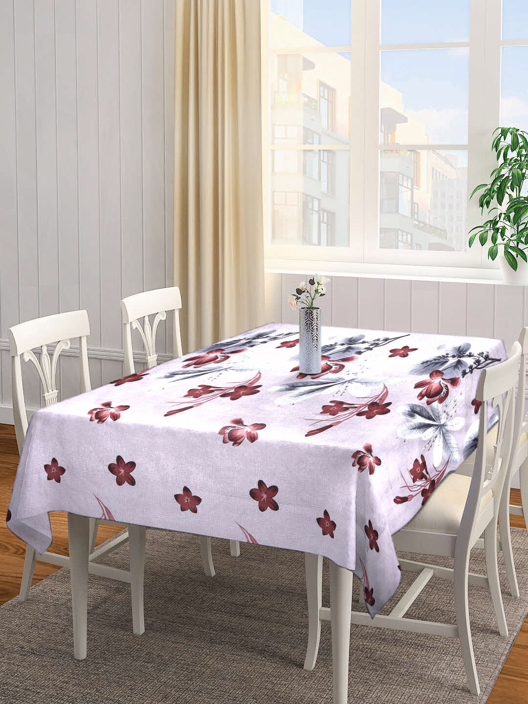 

Arrabi Grey & Brown Floral Printed 6-Seater Table Cover