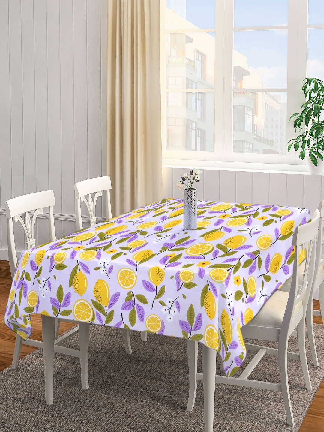 

Arrabi Purple & Yellow Floral Printed 8-Seater Table Cover