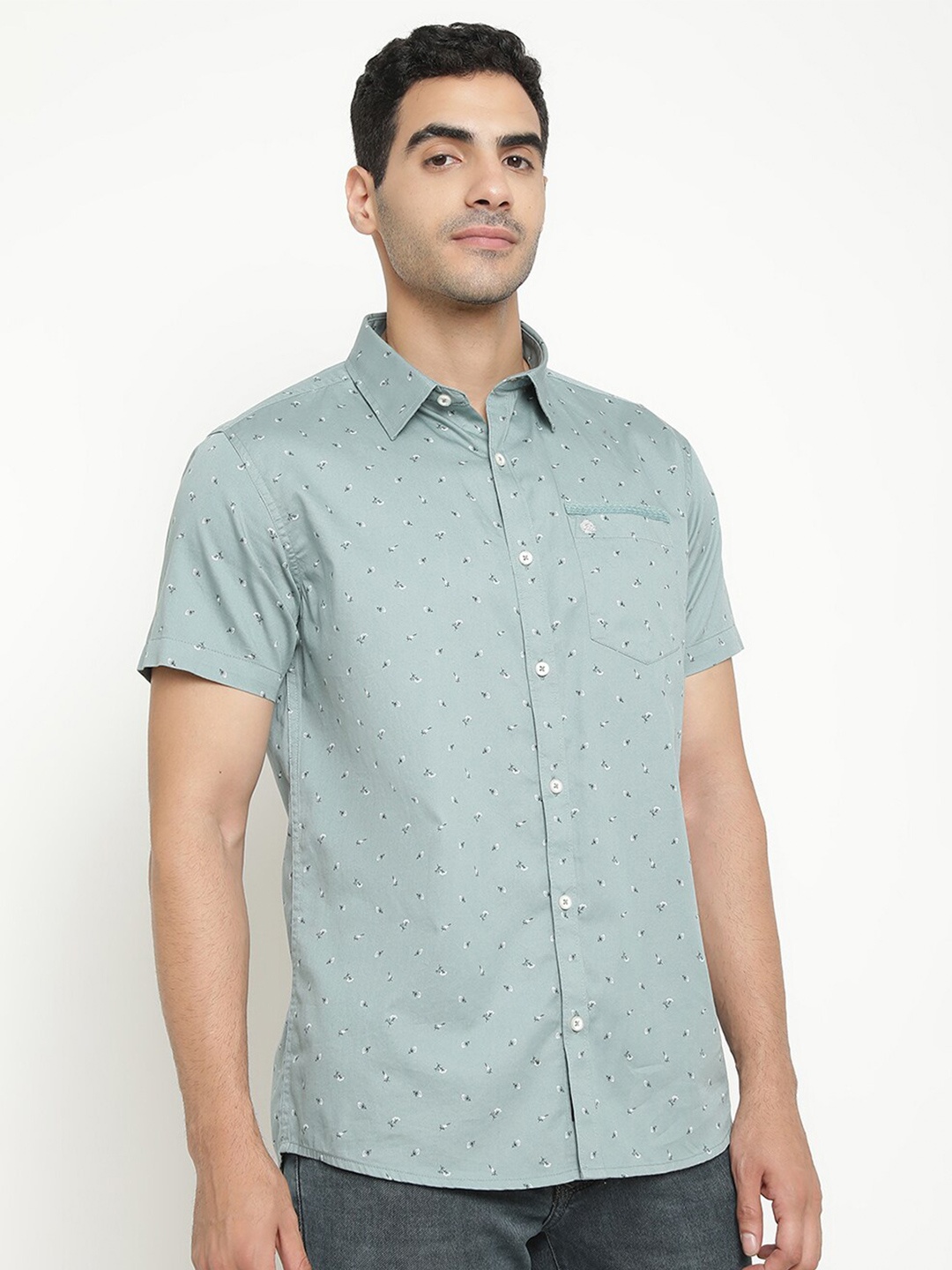 

METTLE Micro Ditsy Printed Cotton Casual Shirt, Green