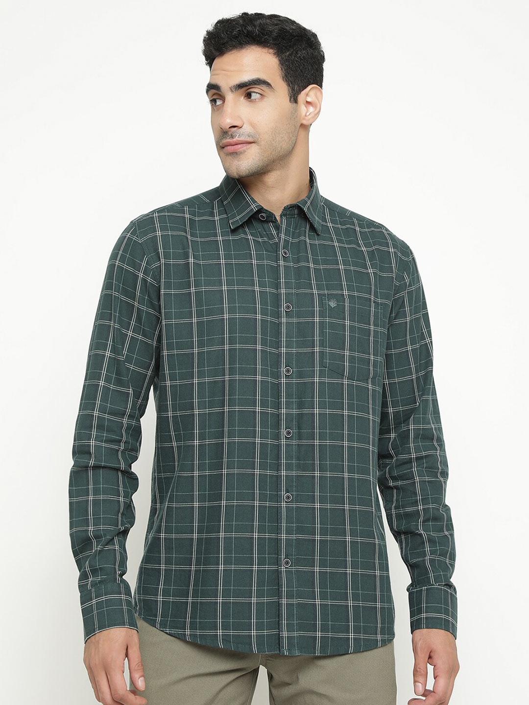 

METTLE Tartan Checks Cotton Casual Shirt, Green