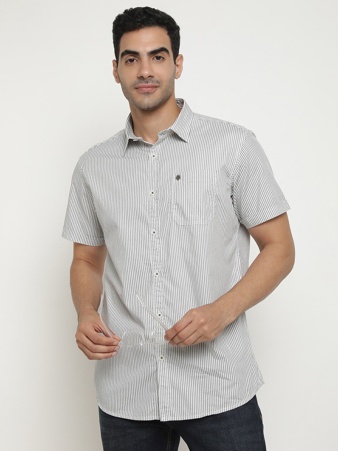 

METTLE Striped Cotton Casual Shirt, Olive