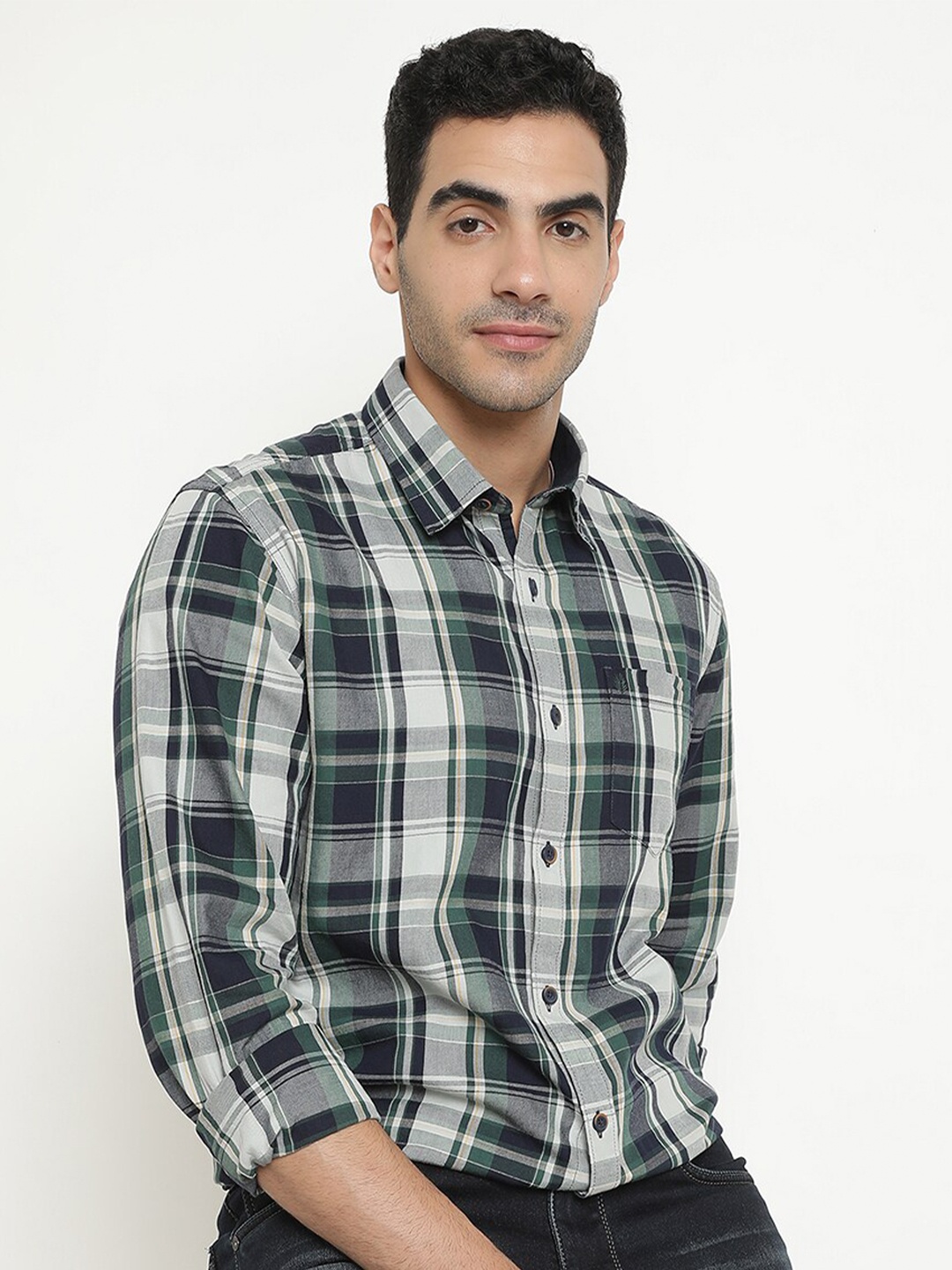 

METTLE Tartan Checks Cotton Casual Shirt, Green