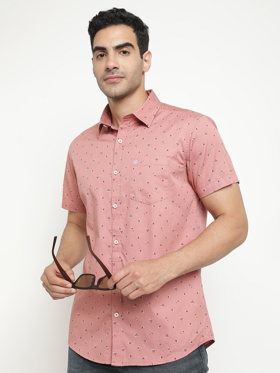 

METTLE Floral Printed Cotton Casual Shirt, Coral