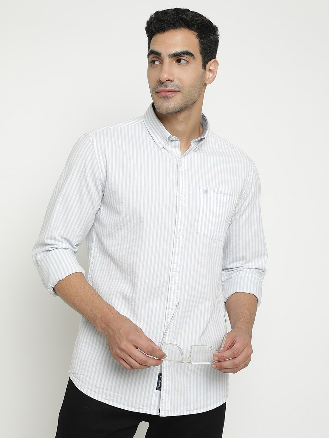 

METTLE Striped Cotton Casual Shirt, Blue