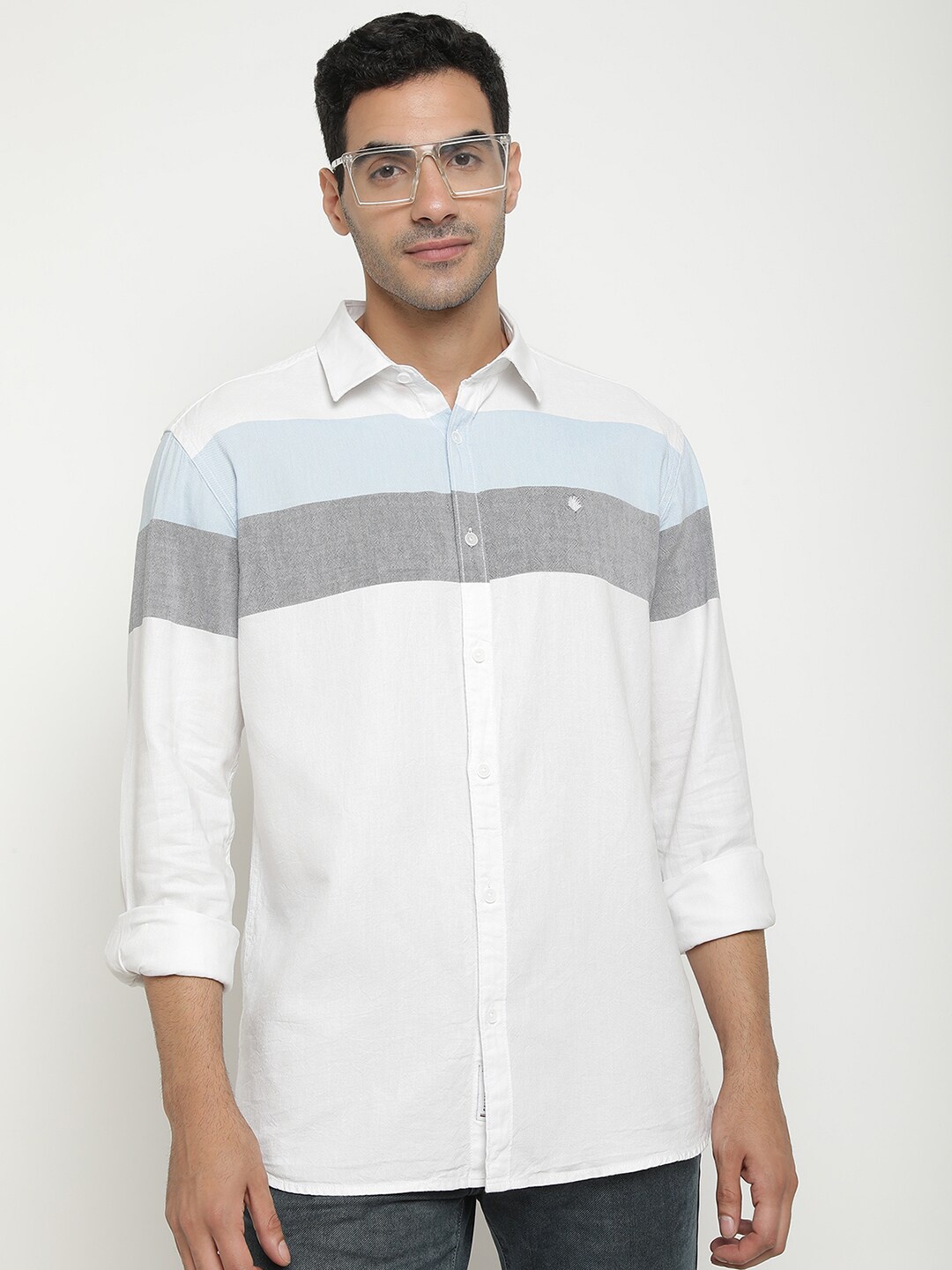 

METTLE Horizontal Stripes Cotton Casual Shirt, White