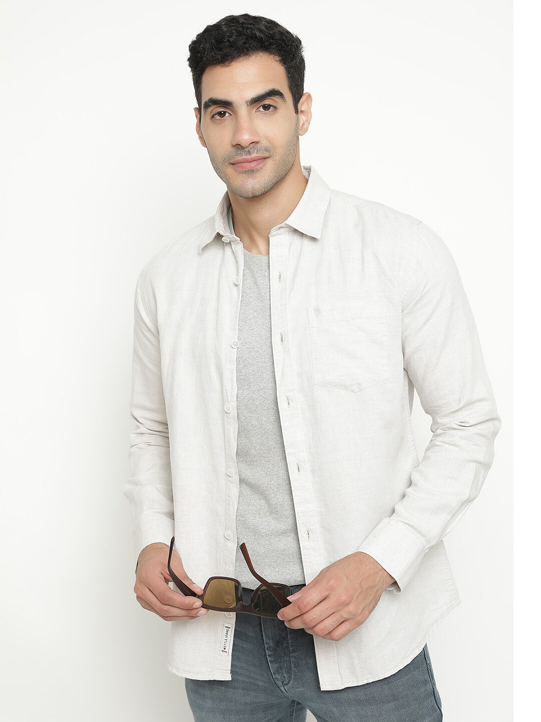 

METTLE Spread Collar Cotton Casual Shirt, Grey
