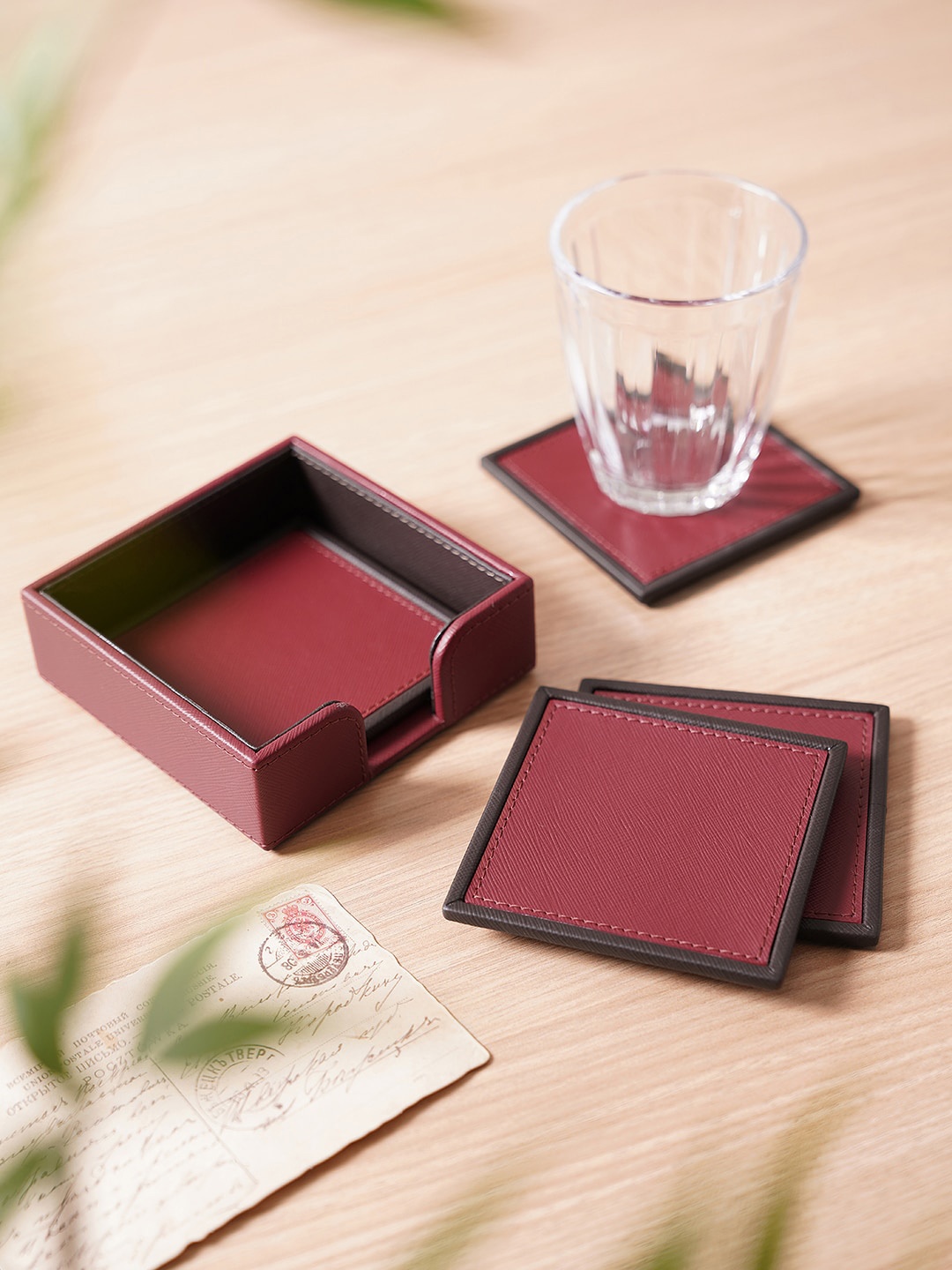 

Pure Home and Living Red 4 Pieces Textured Coasters