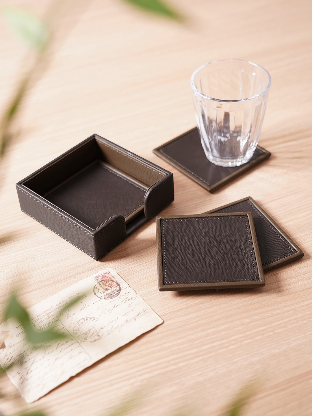 

Pure Home and Living Brown 4 Pieces Textured Coasters