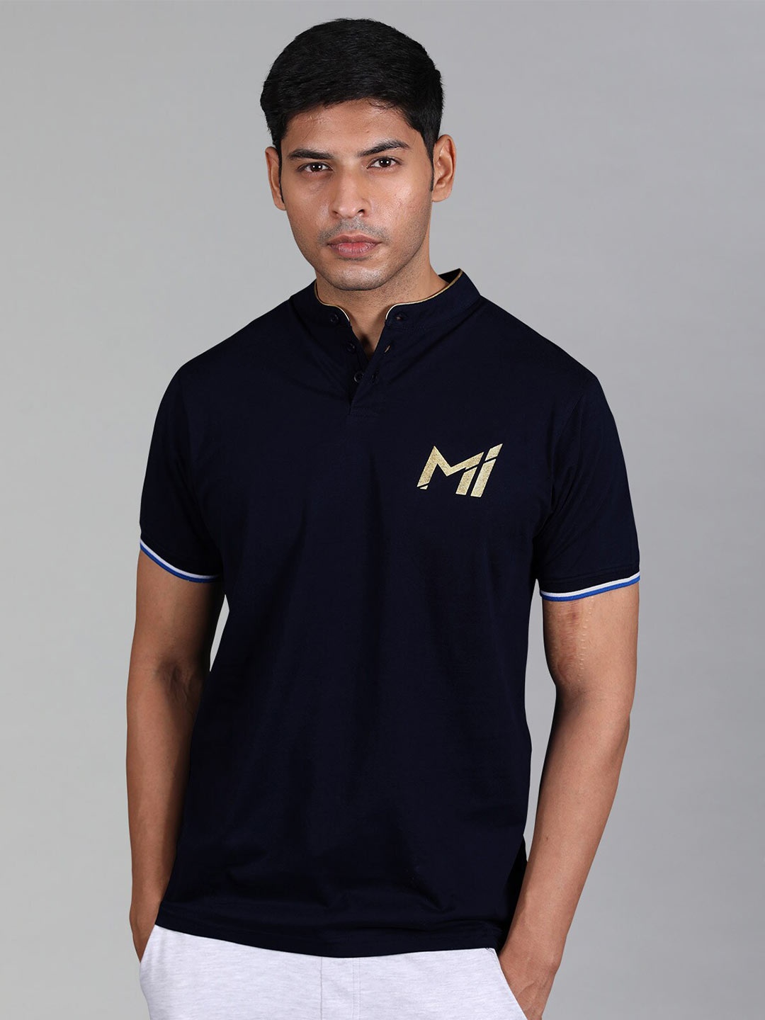 

Mumbai Indians Henley Neck Pure Cotton T-shirt, Navy blue