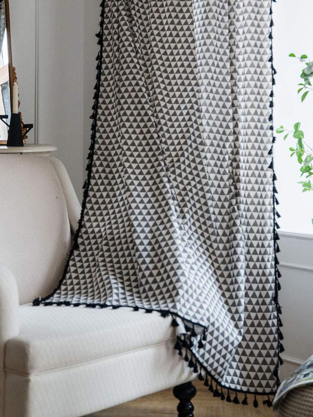 

URBAN SPACE Boho Black & White Geometric Printed Cotton Door Curtain