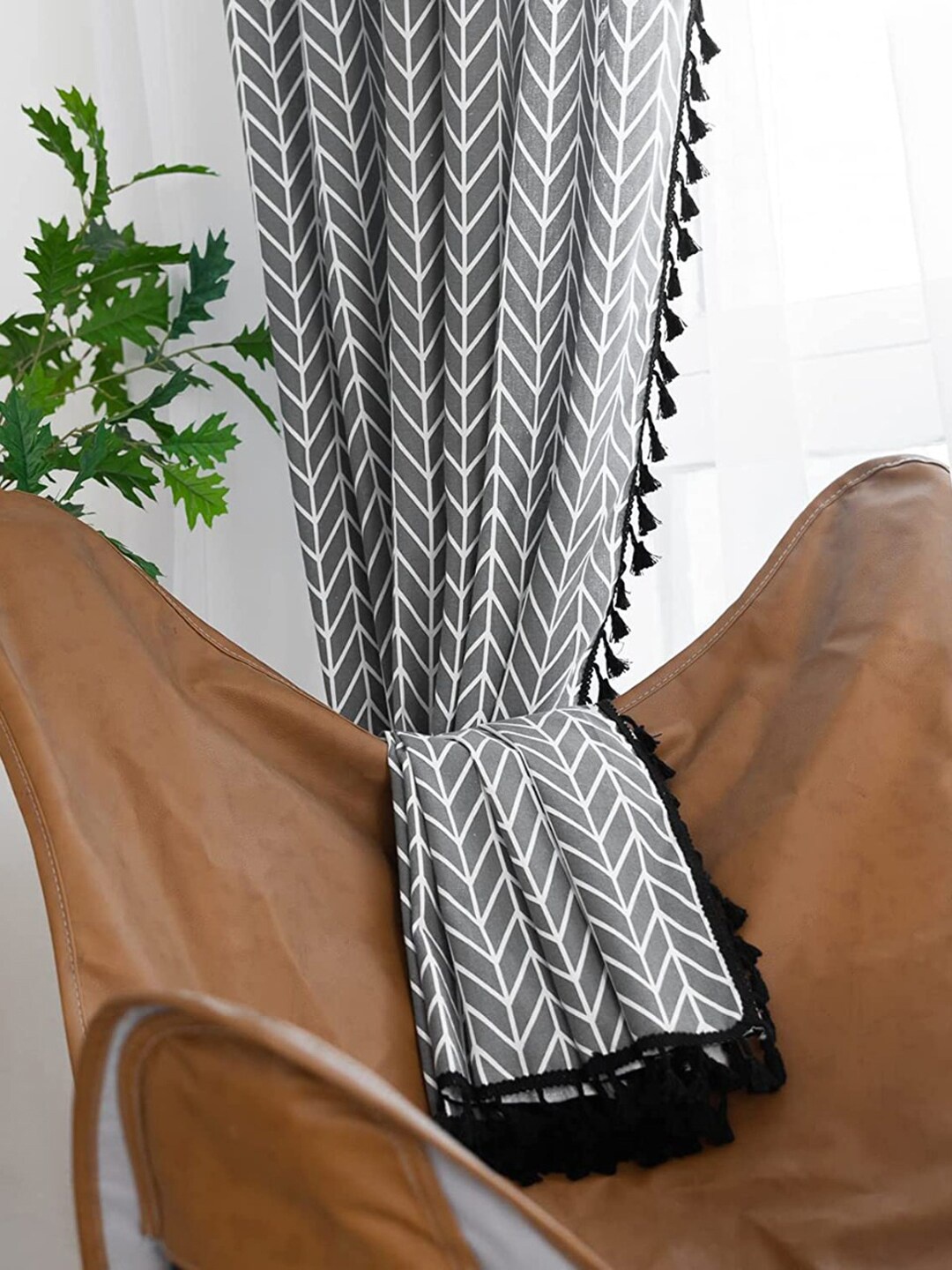 

URBAN SPACE Boho Grey & White Geometric Printed Cotton Long Door Curtain