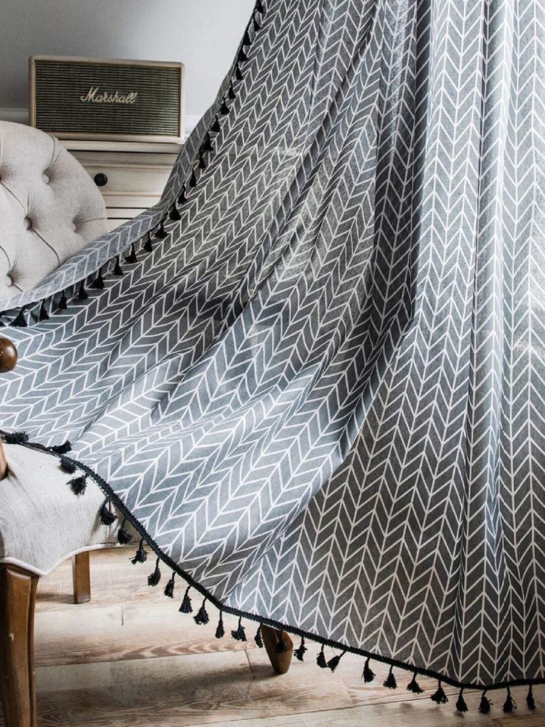 

URBAN SPACE Boho Grey Geometric Printed Cotton Long Door Curtain