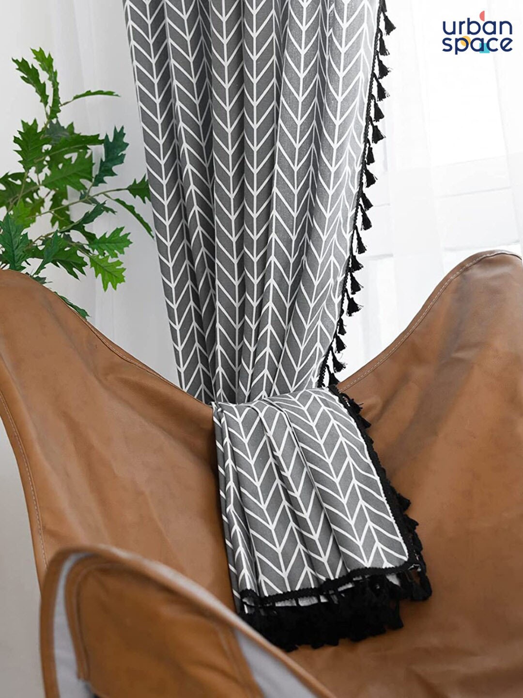 

URBAN SPACE Boho Grey & White Geometric Printed Cotton Window Curtain
