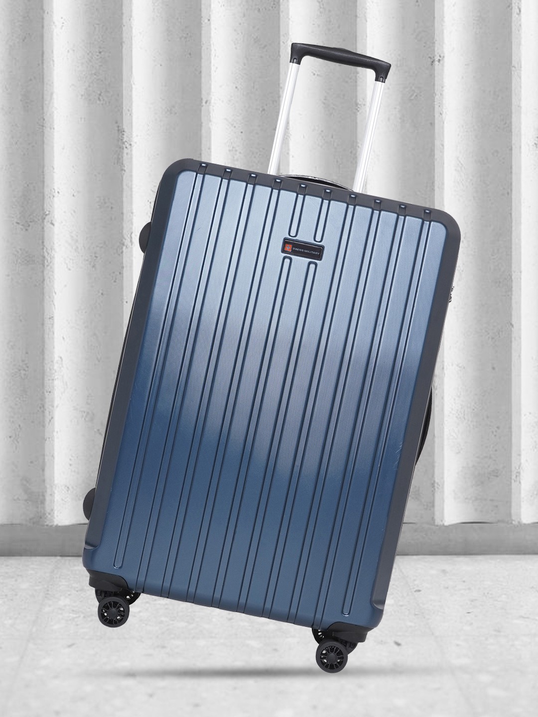 

SWISS MILITARY Textured Hard-Sided Medium Trolley Suitcase, Navy blue