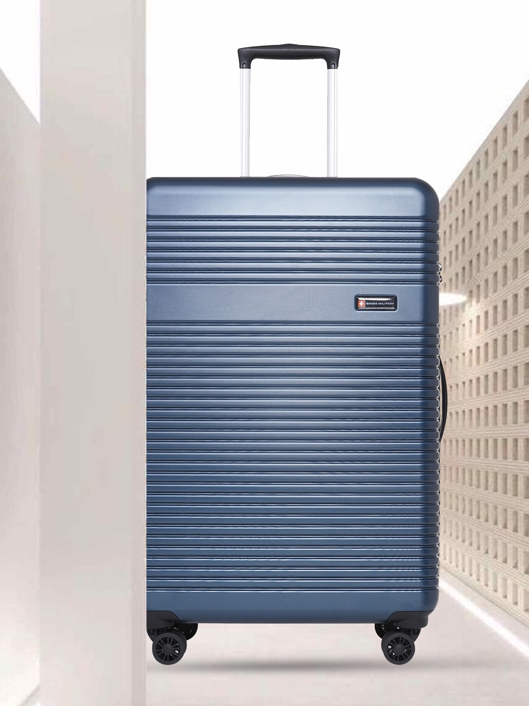

SWISS MILITARY Textured Hard-Sided Medium Trolley Suitcase Bag, Navy blue