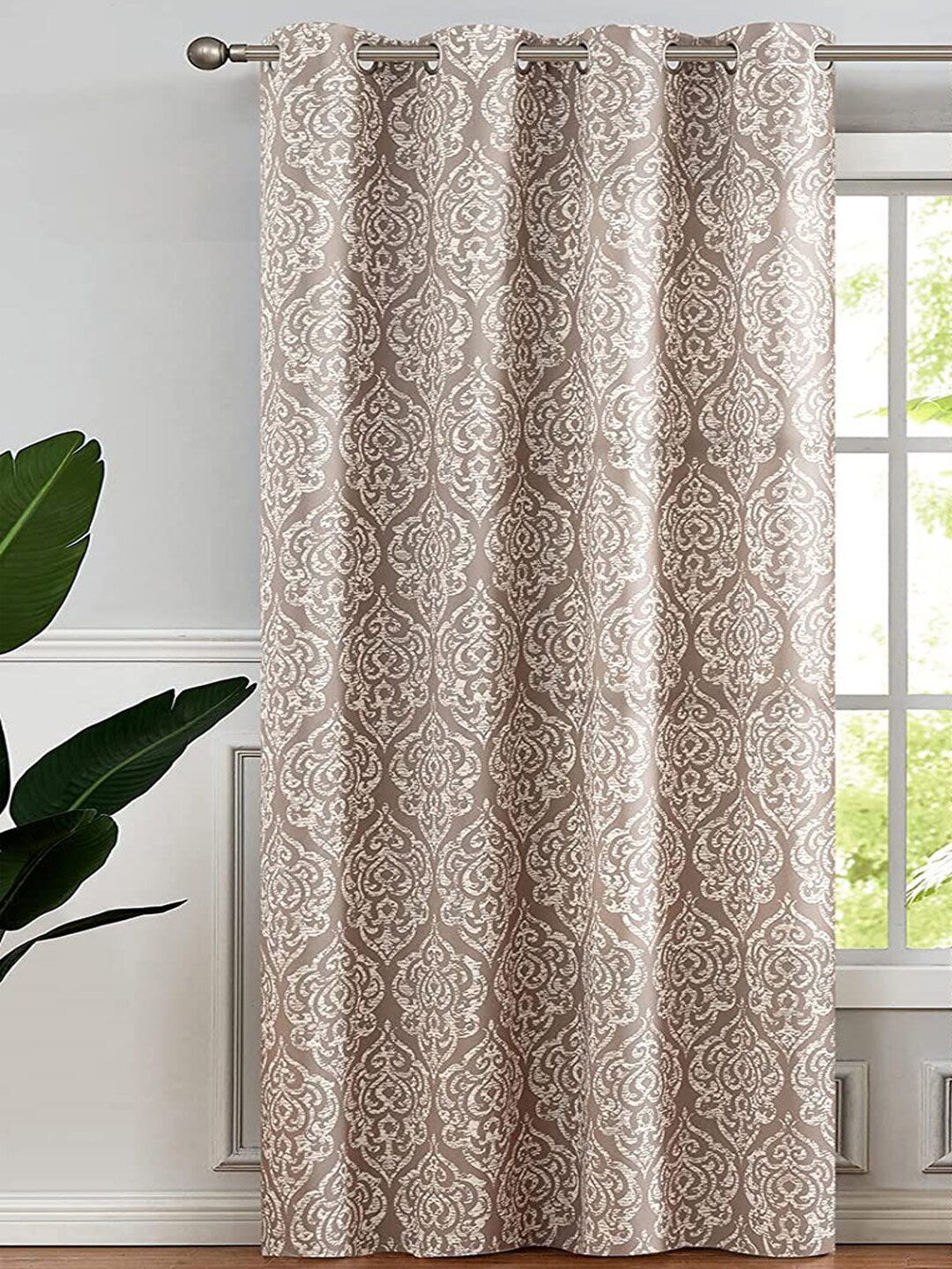 

URBAN SPACE Brown Geometric Printed Cotton Black Out Window Curtain