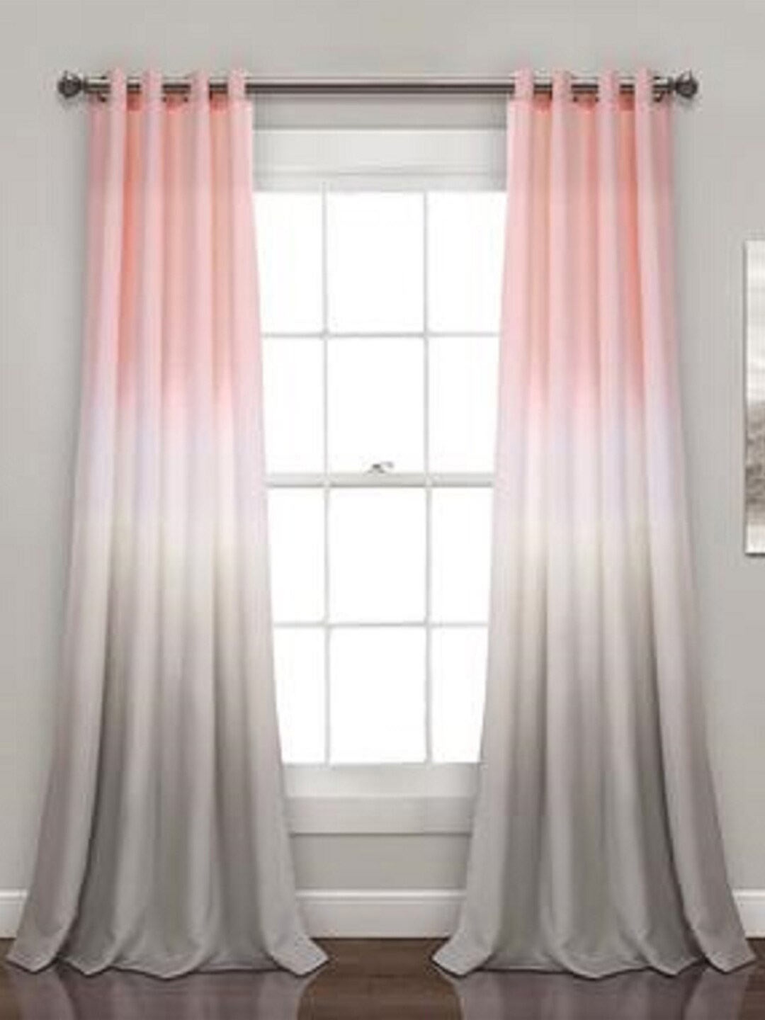 URBAN SPACE Pink & Grey 2 Pieces Colourblocked Black Out Door Curtains