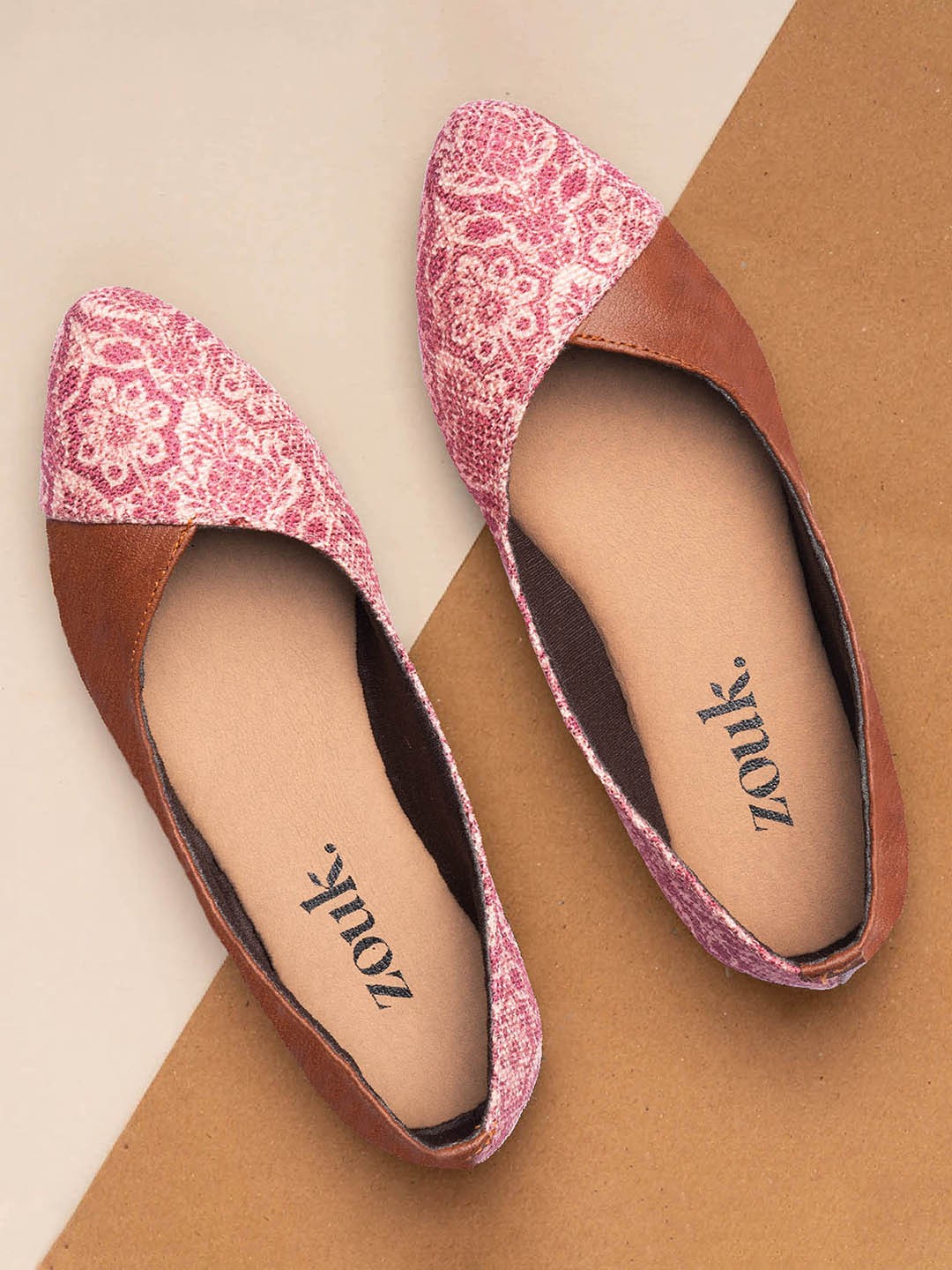 

ZOUK Women Madurai Blossom Printed Ballerinas with Bows Flats, Pink