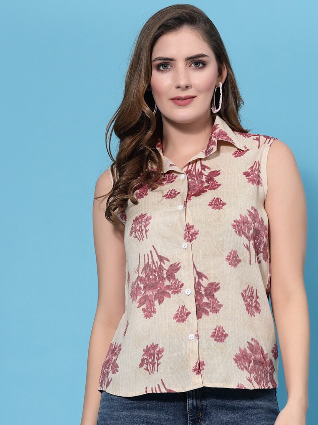 Oomph! Spread Collar Floral Printed Casual Shirt, Beige