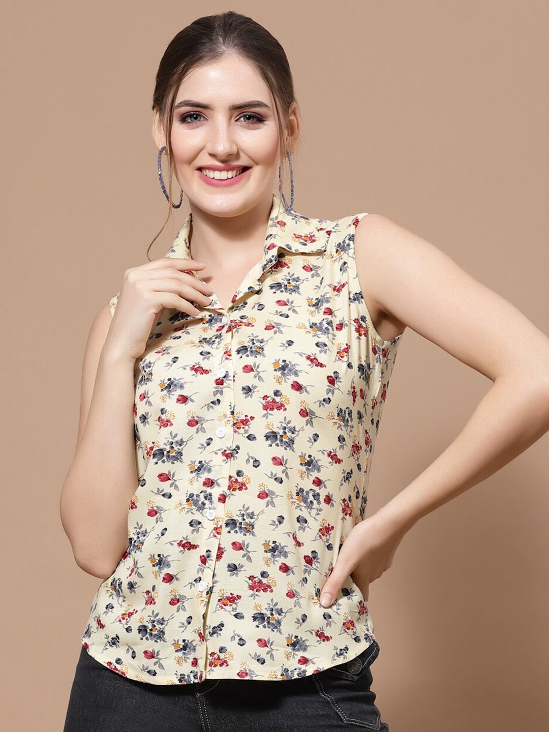 

Oomph! Spread Collar Floral Printed Casual Shirt, Yellow