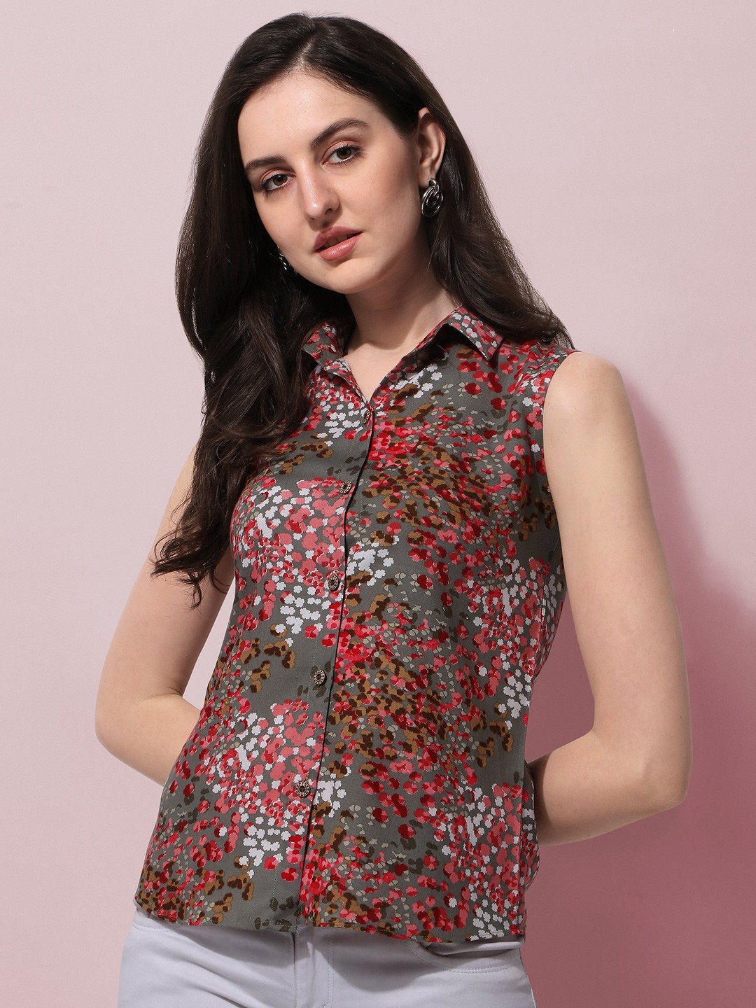 

Oomph! Standard Floral Printed Casual Shirt, Grey