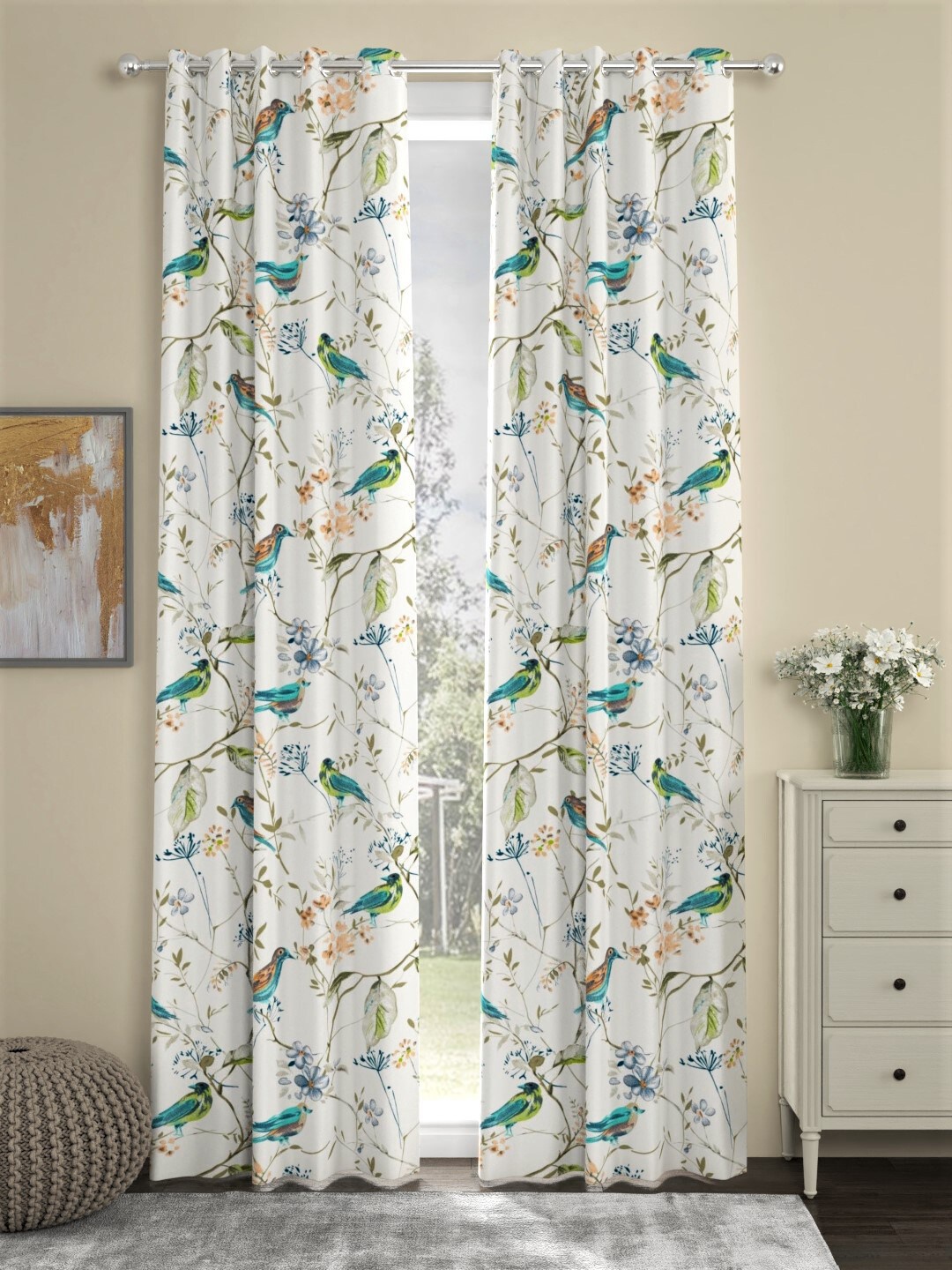 

URBAN SPACE White & Blue 2 Printed Quirky Printed Cotton Door Curtain