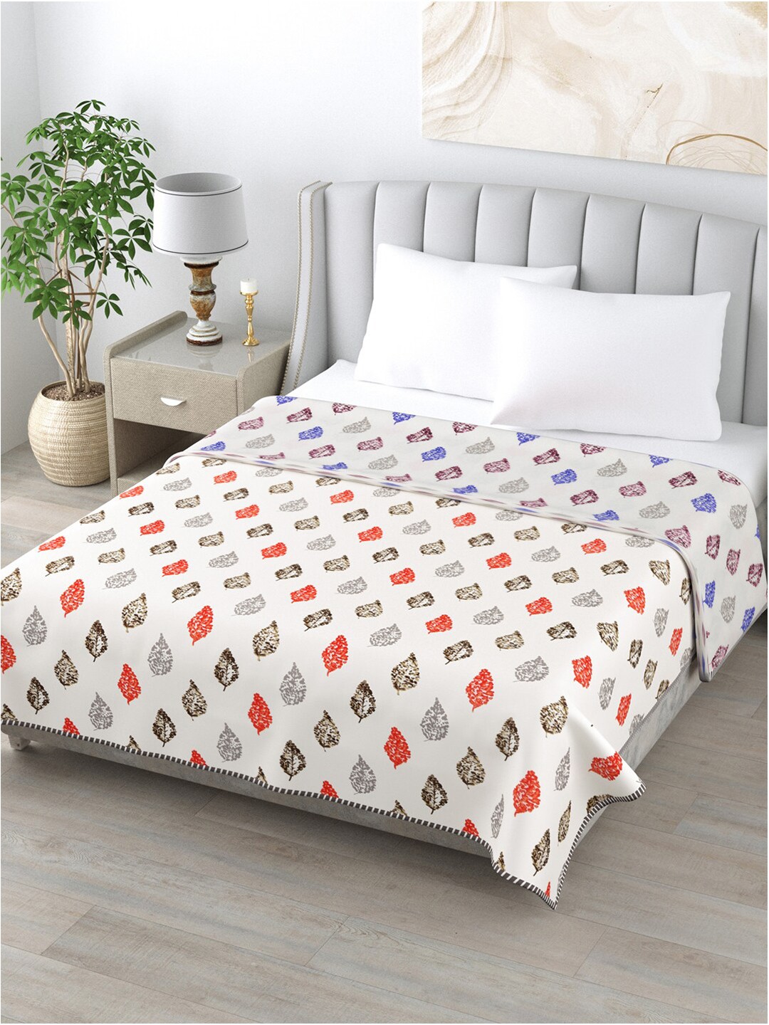 

RAASO White & Red Floral AC Room 150 GSM Reversible Double Bed Dohar