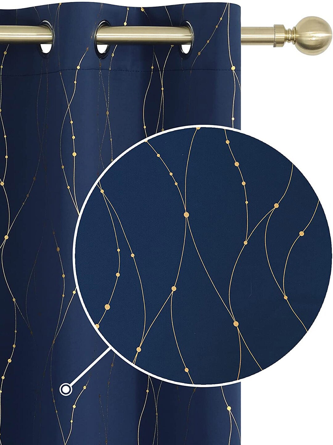 

URBAN SPACE Gold Foil Navy Blue & Gold-Toned Printed Black Out Window Curtain