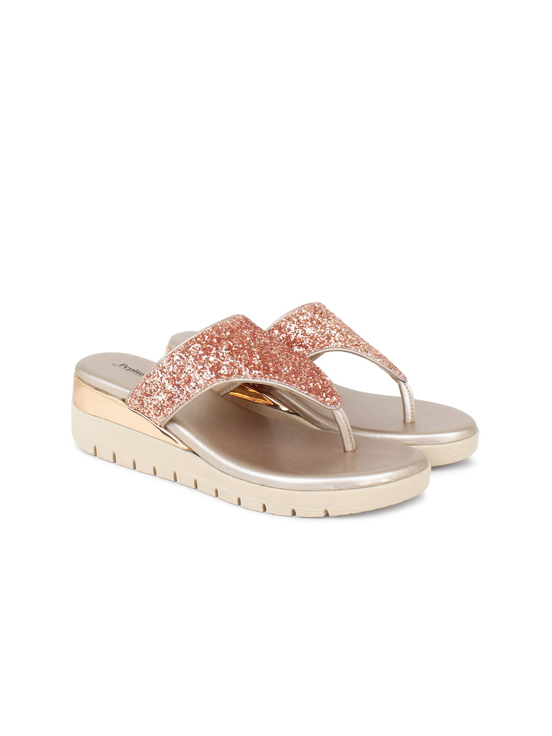 

PEPITOES Embellished Flatform Heels, Rose gold