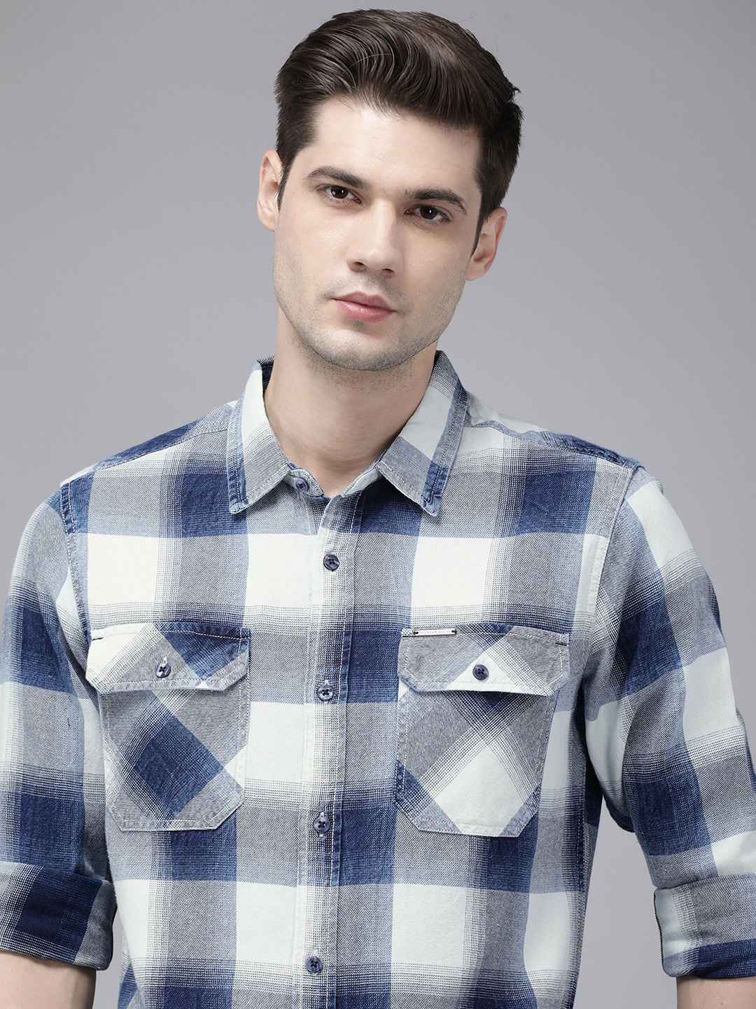 

THE BEAR HOUSE Men Blue Slim Fit Tartan Checks Opaque Checked Casual Shirt