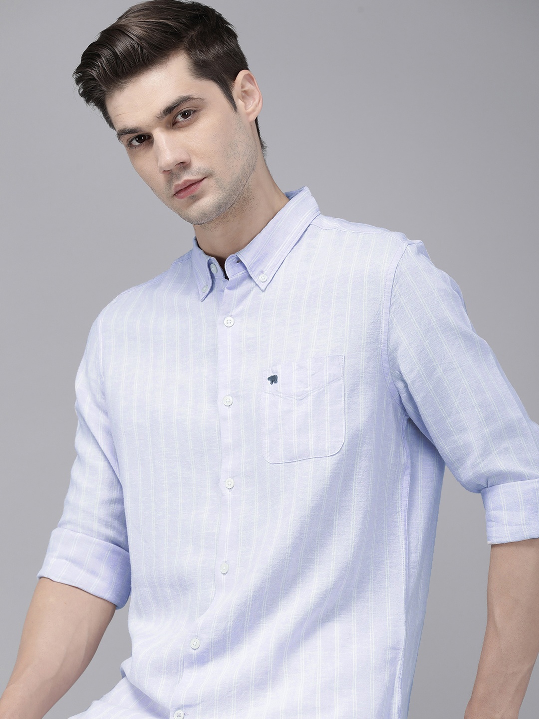 

THE BEAR HOUSE Men Slim Fit Opaque Striped Casual Shirt, Purple