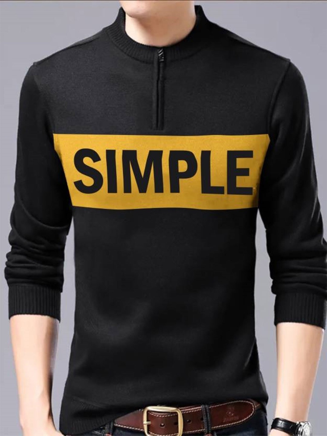 

JUMPCUTS Colourblocked High Neck Slim Fit Cotton T-shirt, Black