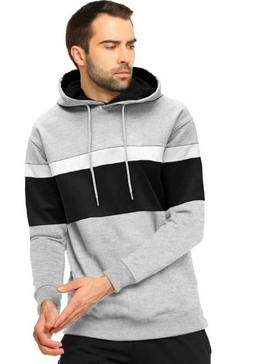 

JUMPCUTS Slim Fit Colourblocked Hooded Long Sleeves T-shirt, Grey