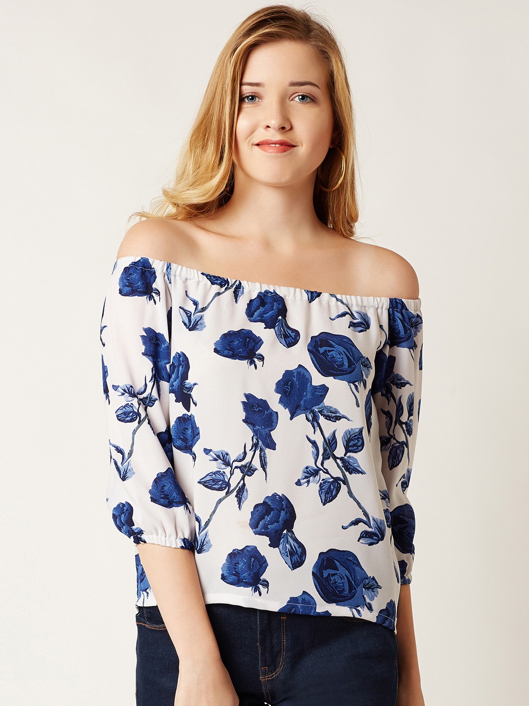 

Miss Chase Women White Printed Bardot Top
