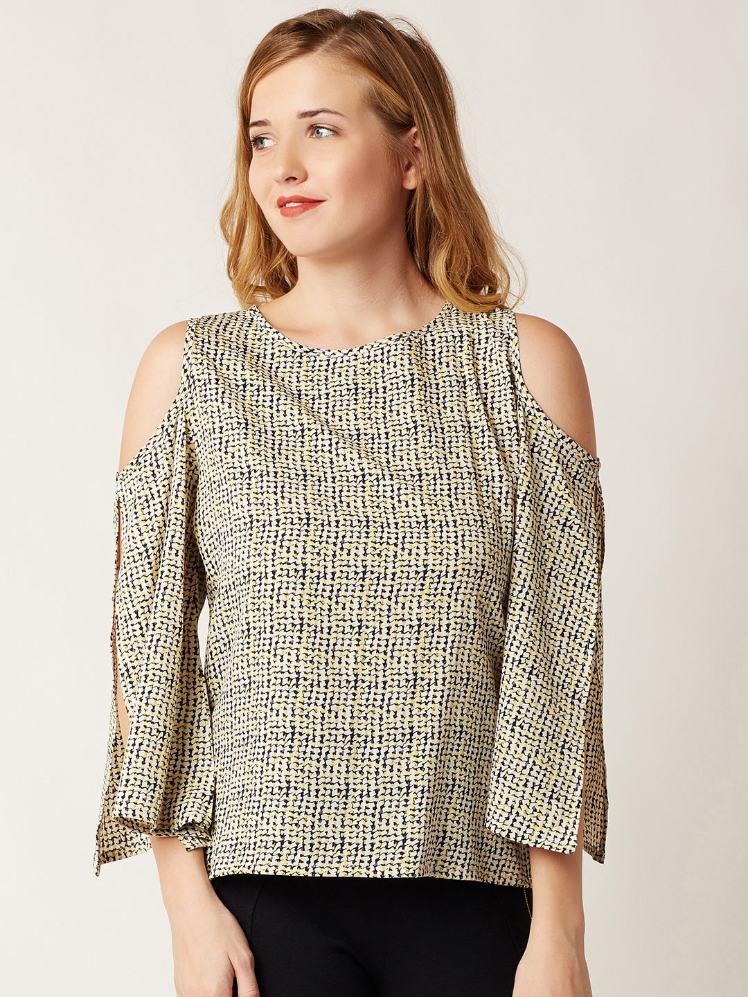 

Miss Chase Women Yellow Printed Blouson Top