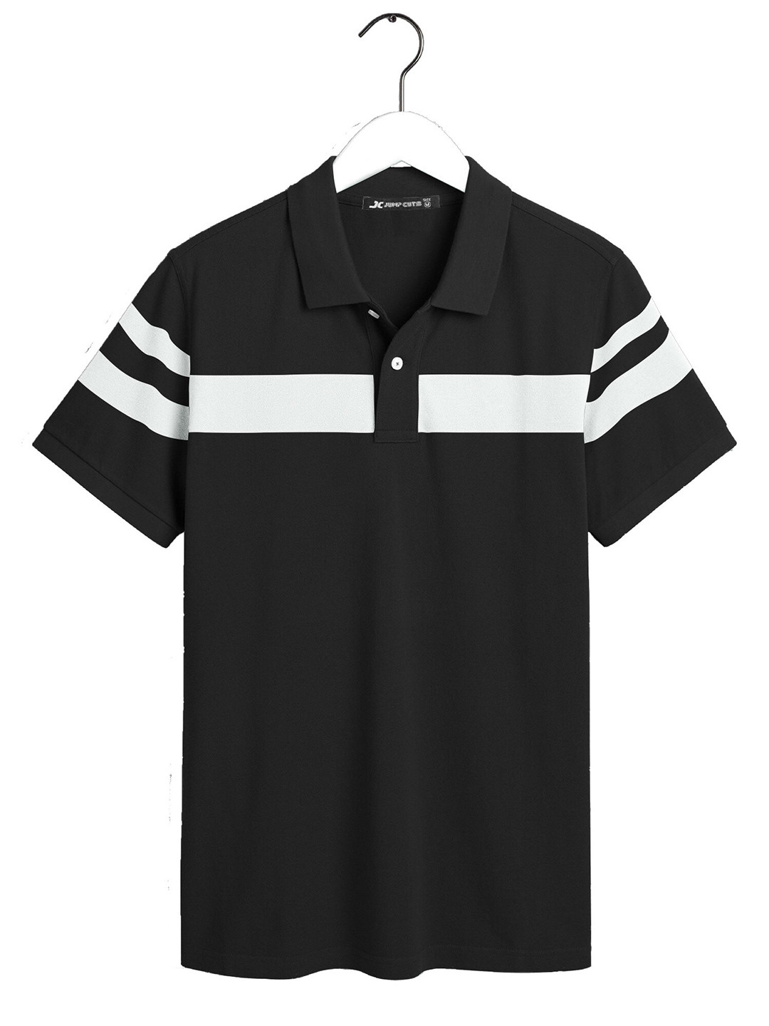 

JUMPCUTS Colourblocked Polo Collar Short Sleeves Cotton T-shirt, Black