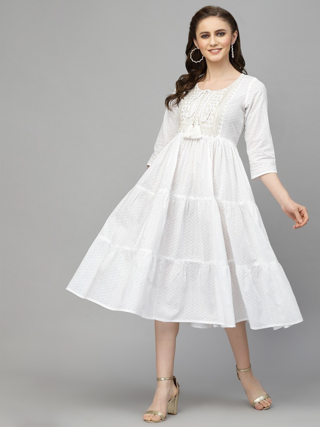

Ragavi Tie-Up Neck Fit & Flare Dress, White